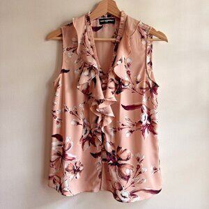 Karl Lagerfeld Floral Ruffle Chiffon Blouse Top Small Fall Outfit Holiday Party